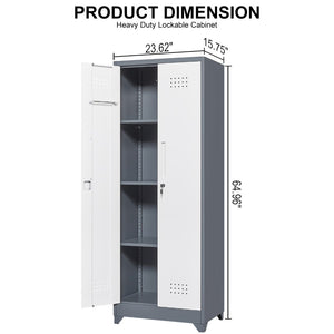 English Elm Broom and Mop Steel Utility Cabinet with Locking Doors Hanging Rod Adjustable Shelves T3625P372663