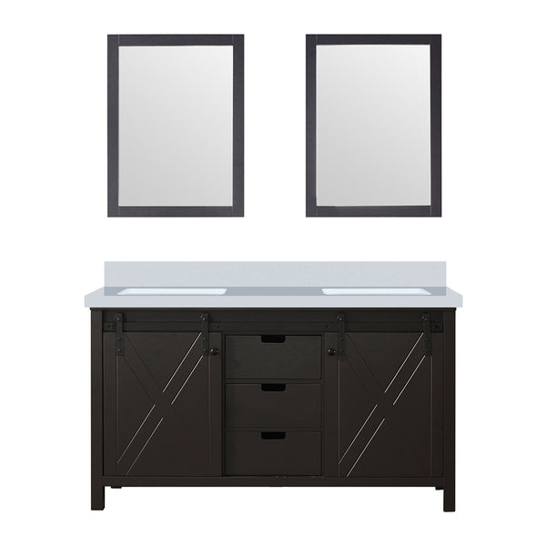 English Elm Brown Double Bath Vanity With White Quartz Top, 24" Mirrors, Soft-Close Drawers & Ample Storage B2731S00856