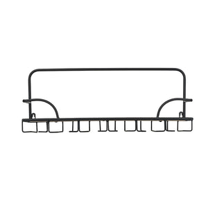 English Elm 24x8.3x9.8" Rustic Wooden Wall Shelf with Slim Black Iron Frame, Hooks for Mugs, Spices, Decor, Space-Saving Elegance W2078P390189