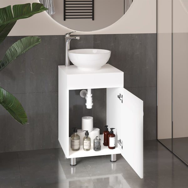 English Elm Bathroom Sleek Single-Door Vanity with Integrated Sink — Modern Minimalist Engineered Wood Storage, Durable & Eco-Friendly White 28.35 L x 22.44 W x 11.42 H B097P296877