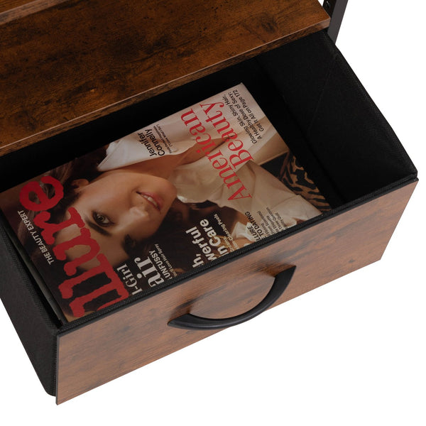 English Elm Set of 2 Nightstands with Built-In USB & Outlet Charging Station, Fabric Drawers, Open Shelves for Bedroom Rustic Brown W2181P191358