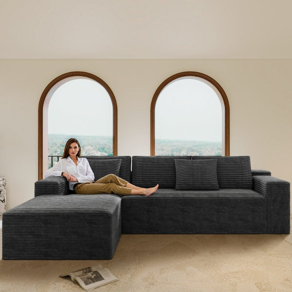English Elm 104.3*68.9"modular Sectional Sofa Plush Corduroy Upholstered Reversible Chaise Living Room W3819P391102