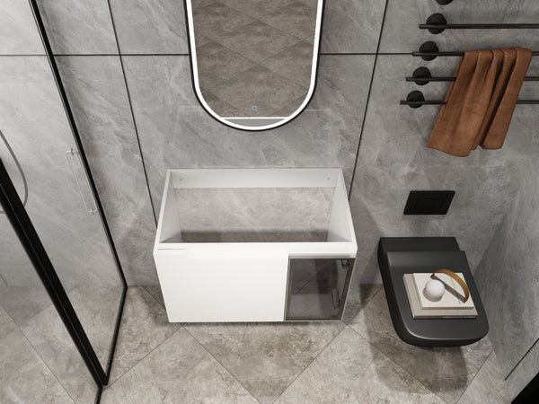 English Elm 30" Floating Bathroom Vanity Glossy White Plywood with Frosted Glass Soft Close Doors W999P387159