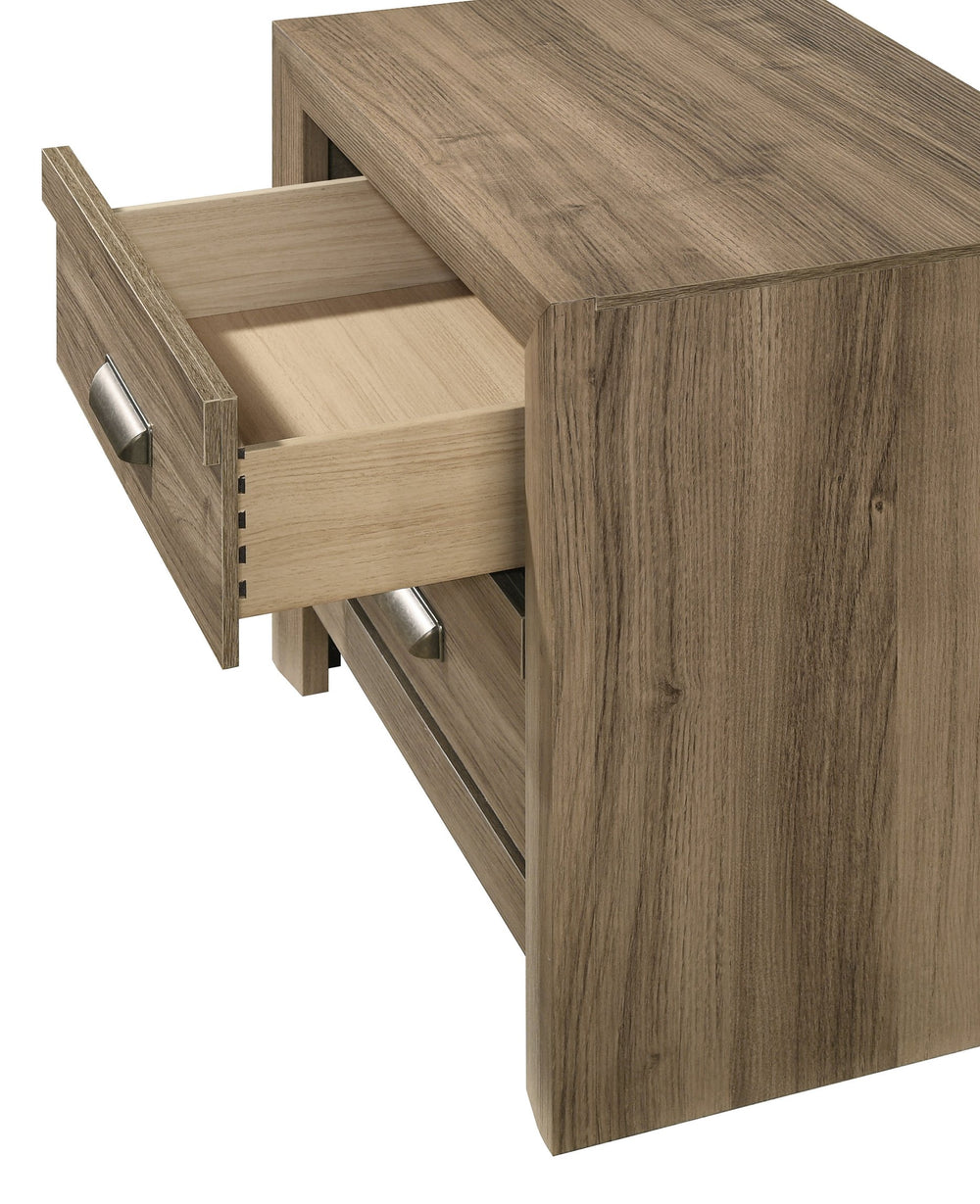 English Elm 1pc Contemporary Two-Drawer Nightstand 23.6"x15.9"x23.6" Warm Wood Finish Metal Pulls Stylish Bedroom Storage B2741P383315
