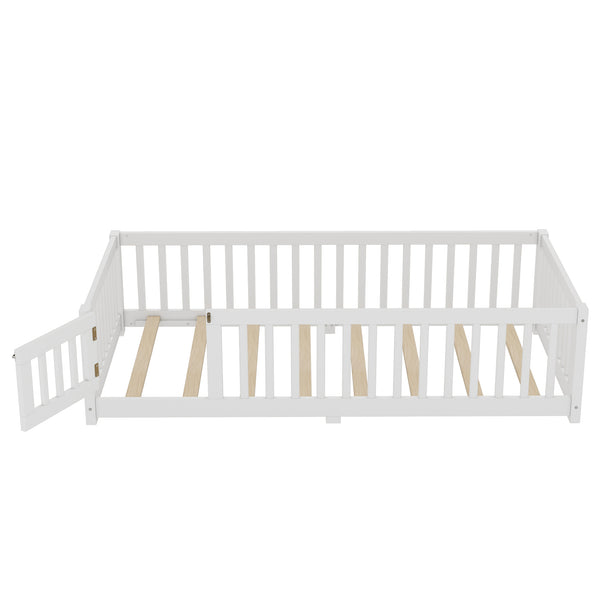 English Elm Twin Twin Size Floor Bed with Safety Guardrails and Playful Door for Kids, Pine/Plywood, Low Profile White W1580P338944