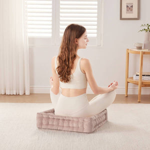 JLA Home Intelligent Design - Poly Chenille Square Floor Pillow Cushion — Textured Tufted Scalloped Accent Seat, OEKO-TEX Certified Comfort Blush ID31-1524