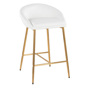 English Elm Matisse Glam 26" Counter Stool Set of 2 — Gold Trestle Base, Curved White Faux Leather Seats, Chic B202P222085