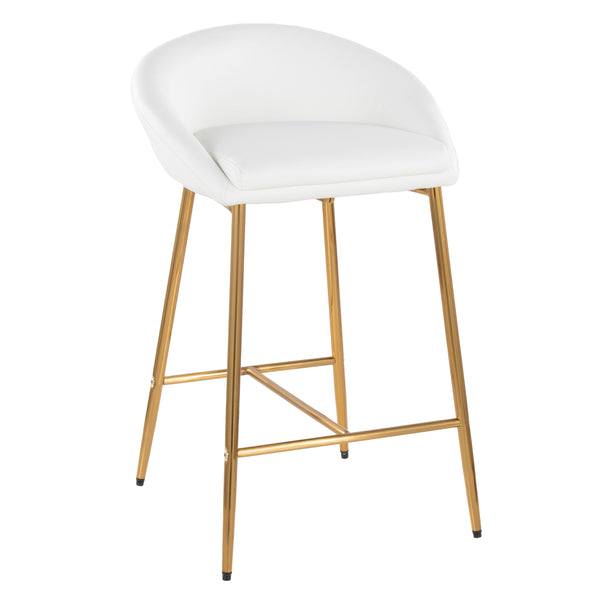 English Elm Matisse Glam 26" Counter Stool Set of 2 — Gold Trestle Base, Curved White Faux Leather Seats, Chic B202P222085