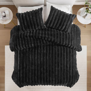 English Elm 3 Cozy King Ultrasoft Faux Fur Ribbed Comforter Set with Velvet Reverse & Plush Down-Alternative Fill Black 19.7 L x 14.97 W x 14.97 H B035P320227