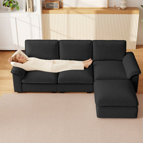 English Elm Cloud Sectional Sofa with Movable Chaise Soft Chenille Upholstery for Modern Living Rooms Black W1359S00065