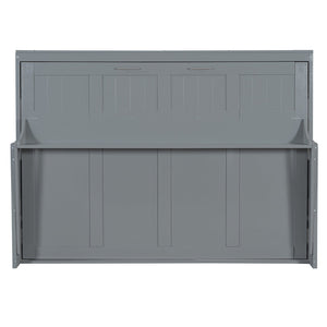 English Elm Full Size Murphy Bed With Hydraulic Lift & Integrated Desk For Space-Saving, Gray Pinewood Design N820S00032E