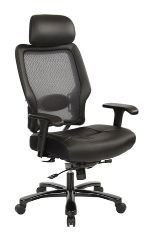 OSP Home Furnishings Executive Big and Tall Ergonomic Office Chair with Mesh Back and Bonded Leather Seat 63-E37A773HL