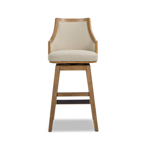 English Elm Jennifer Taylor Home - Bahama 30" Cane Rattan High-Back Swivel Bar Stool – Handcrafted Rubberwood, Wool-Poly Blend Upholstery, Brass Footrest Beige B2719P395567