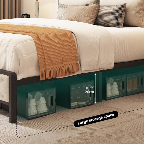 English Elm Queen Upholstered Platform Bed with USB Charging & Storage Headboard, Metal Slats, Beige Elegance W2904P372195