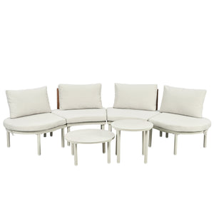 English Elm TOPMAX 6-Piece Modular Patio Sofa Set with 2 High-Low Coffee Tables, PE Wicker, Tempered Glass, Cushioned Comfort and Versatile Outdoor Configuration Beige SP100028AAA