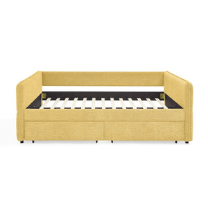 English Elm Queen Boucle Tufted Daybed Sofa with Storage Drawers Eucalyptus Frame Guest Room Yellow W1413S00180