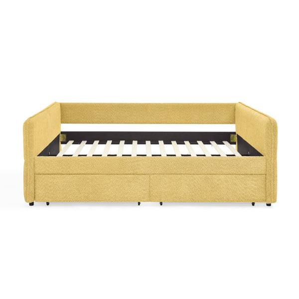 English Elm Queen Boucle Tufted Daybed Sofa with Storage Drawers Eucalyptus Frame Guest Room Yellow W1413S00180