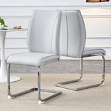 Set of 2 Luxury Light Gray Pu Arch Dining Chairs with Silver Metal Legs