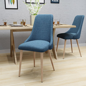 English Elm Christopher Knight Home® - Mid Curved Back Mid Century Dining Chairs Set of 2 Upholstered Fabric Tapered Iron Legs Stylish Comfort and Durable Design Blue,Natural Walnut 60783.00MBLU