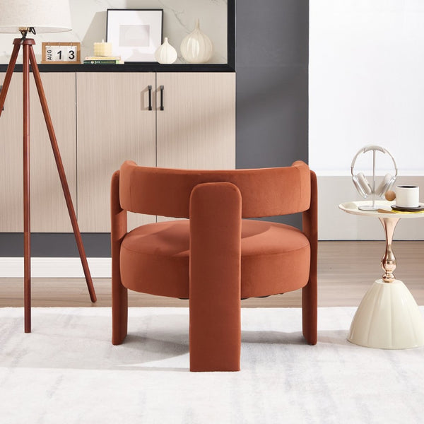 English Elm Accent Chair Velvet Upholstered Mid Century Modern Seat with Tapered Wood Legs for Any Room Orange W3244P417189