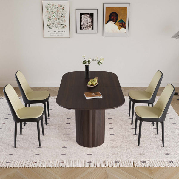 English Elm 63 Medieval Modern Brown Mdf Dining Table & Pu Upholstered Chair Set For Stylish Dining Spaces W2189S00695