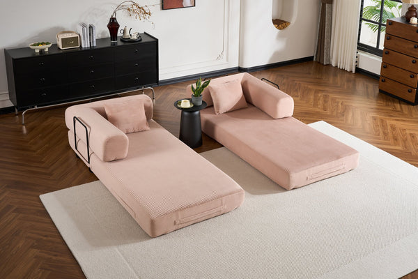 English Elm Convertible Sleeper Sofa Bed Corduroy 4-in-1 Folding Floor Couch with 35D Sponge Support and No-Assembly Pink W3434P378562