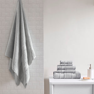 JLA Home Madison Park Essentials - Super Super Soft Cotton Quick Dry Bath Towel Set 6-Piece — Antimicrobial, OEKO-TEX Certified Luxury Silver MPE73-662