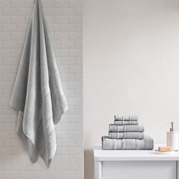 JLA Home Madison Park Essentials - Super Super Soft Cotton Quick Dry Bath Towel Set 6-Piece — Antimicrobial, OEKO-TEX Certified Luxury Silver MPE73-662