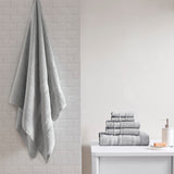 Madison Park Essentials Adrien Casual Super Soft Cotton Quick Dry Bath Towel 6 Piece Set MPE73-662 Silver