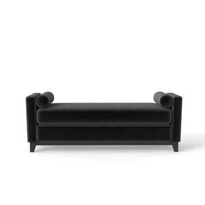 English Elm 66.34 Inch Sherpa Fleece Bench with Fluted Wood Legs Bolster Pillows Mid-century Lounge Black W1658P445921