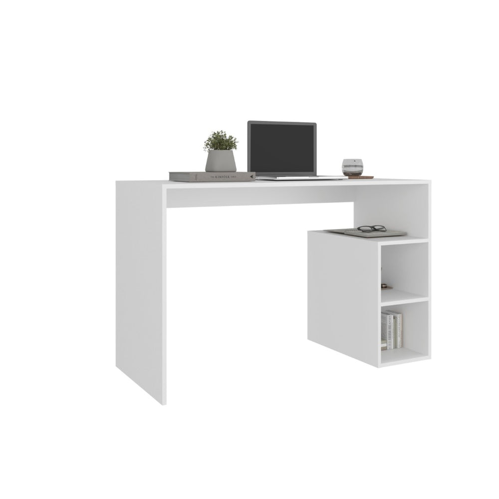 English Elm Solid Freestanding Writing Desk with Three Open Shelves for Modern Home Office Study White B070P487576
