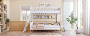 English Elm Twin Over Solid Wood Bunk Bed with Built in Shelves and Reversible Ladder N7090002224K