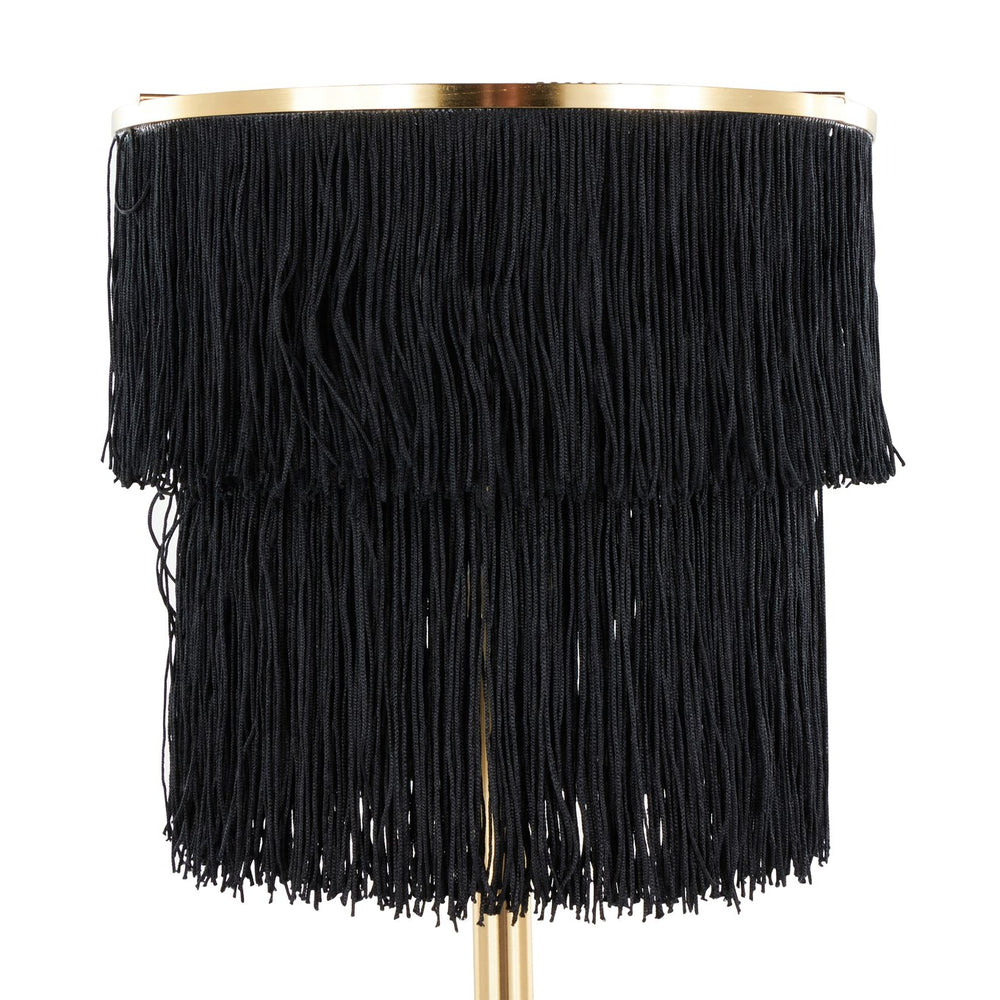 English Elm Fringe 25" Contemporary Gold Metal Buffet Lamp Set of 2 with Black Fringe Shade, LED Included, UL Listed B202P224203