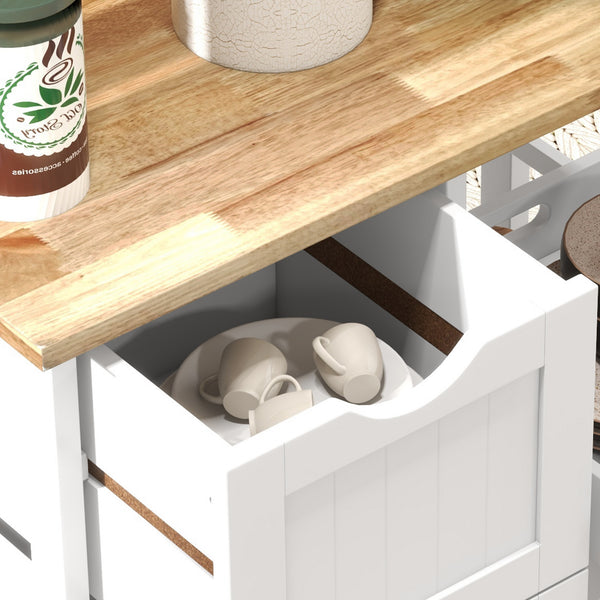 English Elm HOMCOM Rolling Kitchen Island Cart with Butcher Block, 3 Drawers, Removable Tray & Wheels W2225P173895