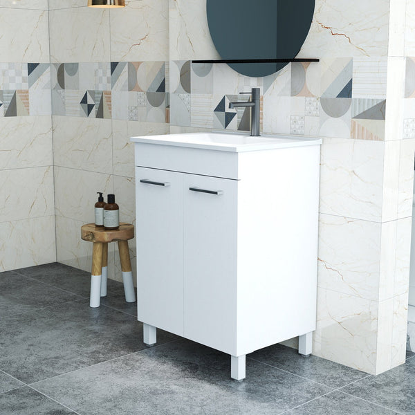 English Elm 24-Inch Modern Bathroom Vanity & Sink Combo – Space-Saving, Soft-Close Doors, Adjustable Shelf & Glossy Finish W3151S00028