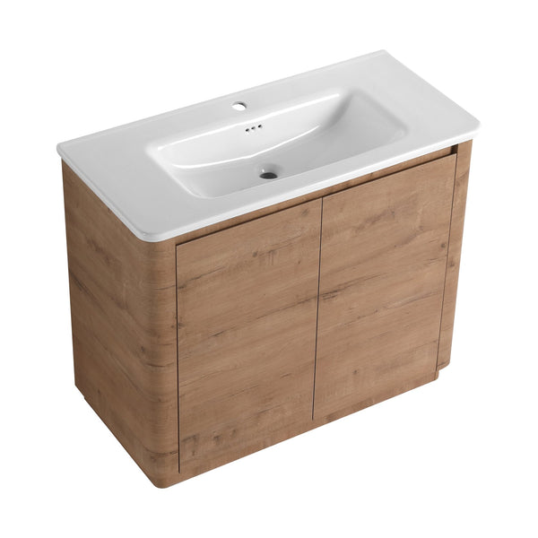 English Elm 40'' Freestanding Bathroom Vanity With White Ceramic Sink & Soft-Close Doors - Stylish Storage Solution W999S00401
