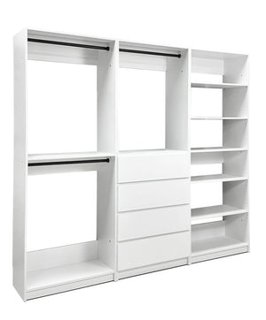 English Elm Prosper Freestanding White Walk-In Wood Closet System — Modular Oak Finish, Durable Melamine Storage, Easy Assembly B040S00139