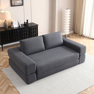 English Elm 81'' Corduroy Floor Sofa Convertible Loveseat Futon Sleeper with Foam Fill and Pillows Gray W1117P459707