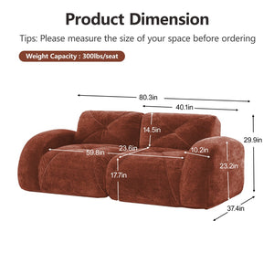 English Elm 2-piece Modular Velvet Sofa Set with Tufted Cloud Cushions for Modern Living Rooms Red W714S01637