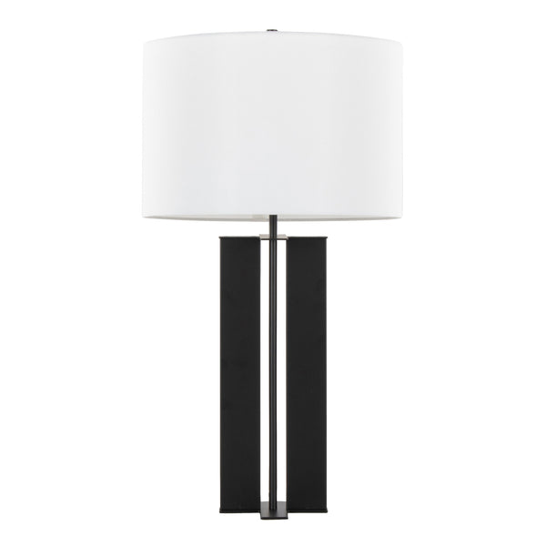 English Elm Cosmo Art Deco 28" Metal Table Lamp with Sleek Antique Brass Base and White Linen Drum Shade, Elegant Lighting Black B202P224191