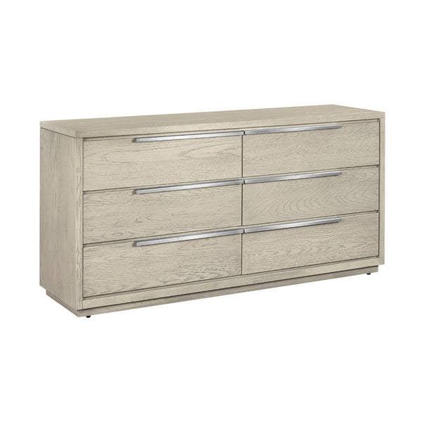 English Elm Abbey Solid Oak Six Drawer Dresser Gray Finish Wide Low Profile Bedroom Storage B2736P464852