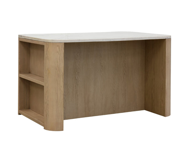 Sunpan ROMILLY Kitchen Island with White Marble Top - Elegant 62" Oak Base & Smart Storage Solution 112362