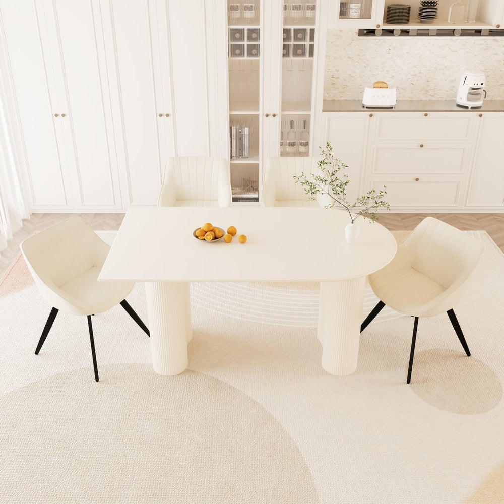 English Elm 63" Timeless Cream Mdf Dining Table Set With 4 Beige Pu Chairs & Black Metal Legs For Home Use W2189S00761