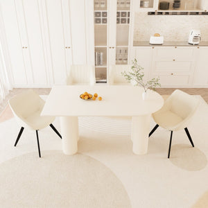 English Elm 63" Cream Mdf Dining Table Set with Carved Wave Legs and Beige Pu Upholstered Chairs Beige+Cream W2189S00849