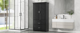 English Elm Tall Bathroom Storage Cabinet, Cabinet With Two Doors and Drawers, Adjustable Shelf, Mdf Board, Black