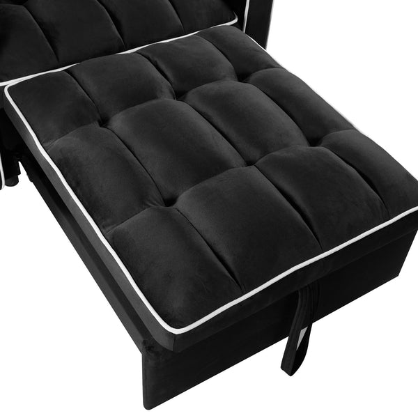 English Elm Convertible Sleeper Chair with USB & Cup Holders, Velvet Folding Pull-Out Sofa Bed for Small Spaces Black W2353P186315