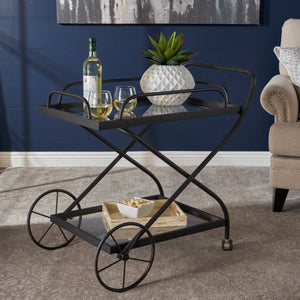 English Elm Christopher Knight Home® - BAR CART Black Tempered Glass & Iron Bar Cart with Wheels, Vintage Turn-of-Century Style, Durable Chic Entertaining Station (33"W x 31.5"H) 61084.00BLK