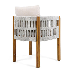 English Elm Acacia Wood Outdoor Dining Chair Set with Rope Arms and Waterproof Cushions N779P279983H
