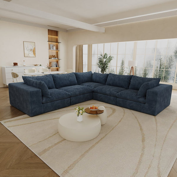 English Elm 118.2" Modular Cloud Sofa - Plush Corduroy Deep Seat Couch, No Assembly, Removable Cushions, Versatile Blue W2824S00089