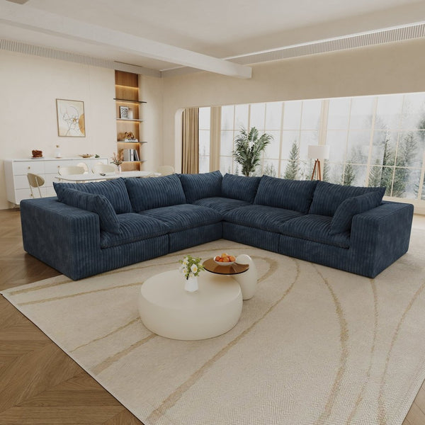 English Elm 118.2" Modular Cloud Sofa Corduroy Upholstered Deep Seat Lounge for Living Room Blue W2824S00194